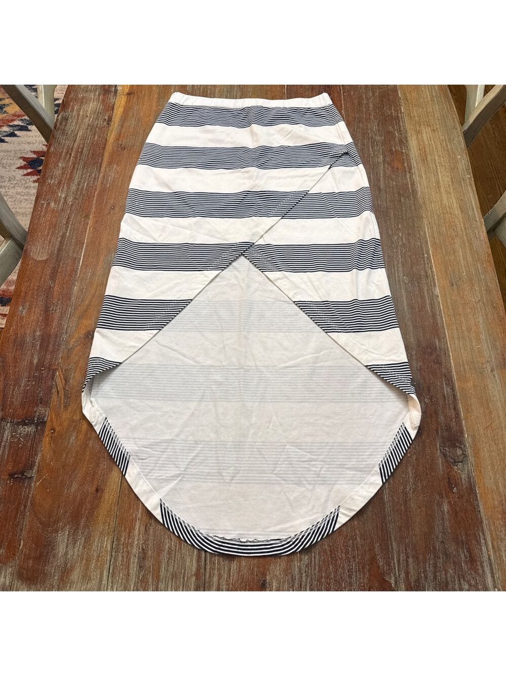 Roxy White Navy Striped Asymmetrical Faux Wrap Skirt Small
